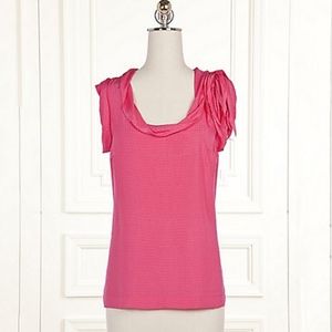 leifsdottir • anthropologie barbie pink silk shoulder appliqué blouse top